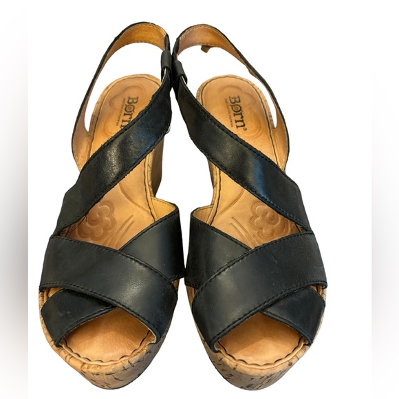 Born Women’s Black Strappy Wedge Sandal‎ Size 8 - Picture 1 of 8